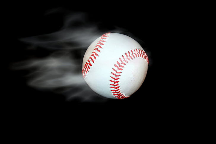 kouření, Baseball, izolovaný, pozadí, černá, kouř, bílá