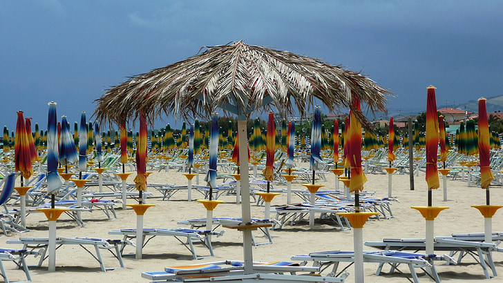 plage, mer, sable, Abruzzes, Italie, parasol, parapluie