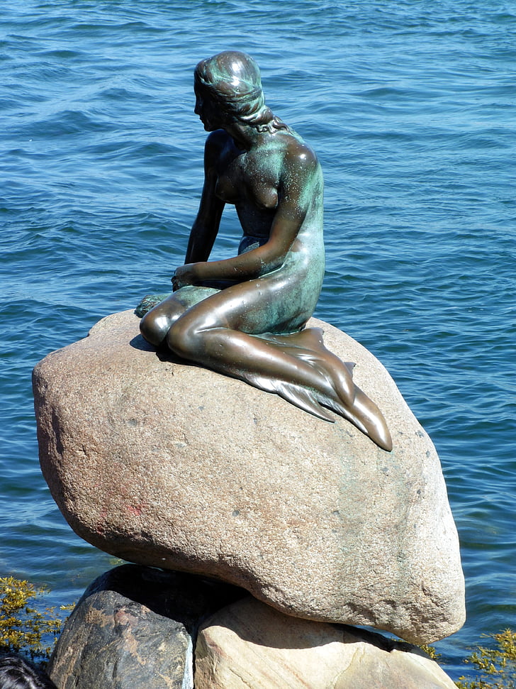 Danmark, lilla sjöjungfrun, turistattraktion, Köpenhamn, Figur, platser av intresse, skulptur