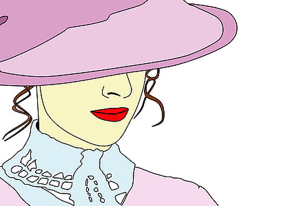 woman, victorian, hat, illustration, women, fashion, human Face