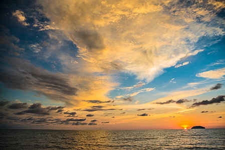 posta de sol, oceà, Mar, núvols, cel, colors, l'aigua