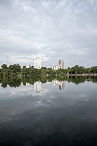 landscape, city, lake