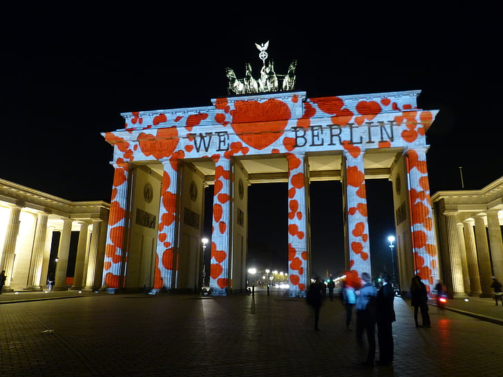 Berliini, tavoite, Maamerkki, Brandenburgin portti, rakennus, Berliinin yöllä, yö