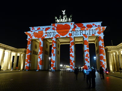 berlin, goal, landmark, brandenburg gate, building, berlin at night, night