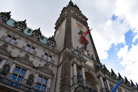 hamburg, town hall, architecture, building, germany, city, sky