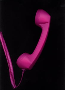 phone, telephone handset, pink, connection, contact, communication, telephone cable
