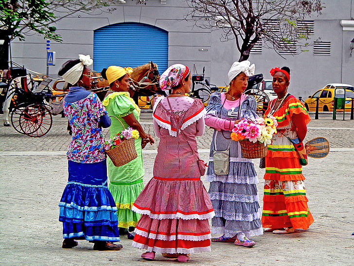 bloem verkopers, Oud Havana, santeras, tradities, Cuba, traditie, kleurrijke