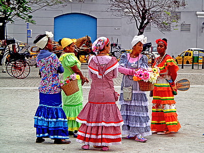 prodejci květin, Old Havana, santeras, tradice, Kuba, tradice, barevné