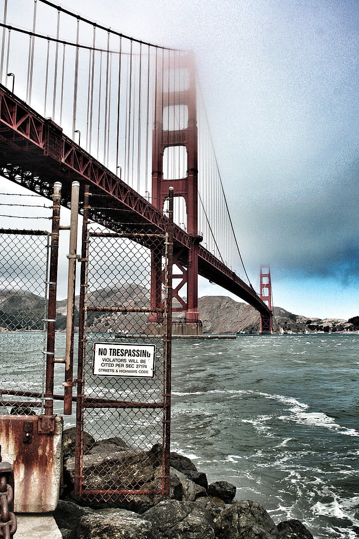 Kalifornia, łańcucha link ogrodzenia, sławny, Golden gate bridge, zakaz wstępu, San francisco, znak