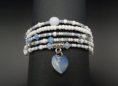 jewelry, bracelet, beads, white, heart, fashion