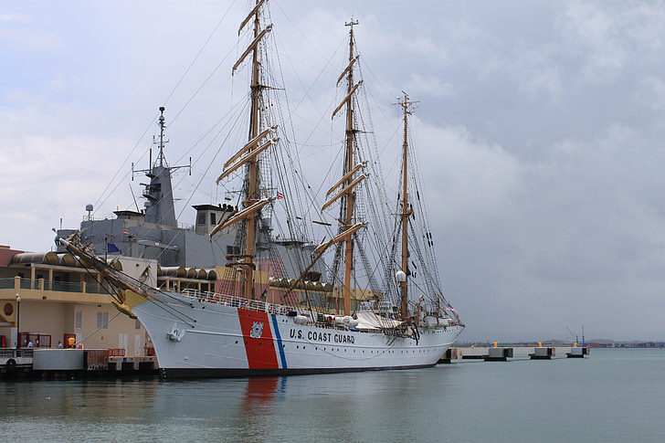 con tàu, Máy cắt, ba chiếc, barque, sail đầy đủ, nước, tuần duyên Hoa Kỳ