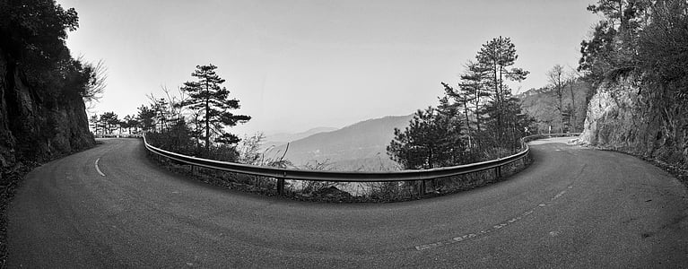 turn, highway, imagination, road, mountain, serpentine road, black and white