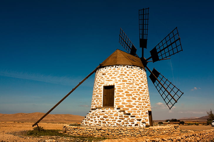 větrný mlýn, Fuerteventura, Tefia, turistická atrakce, Las palmas, Španělsko, věž