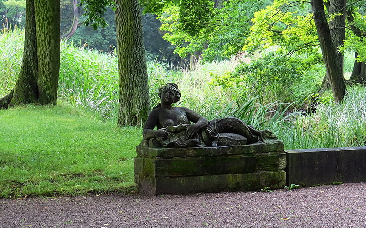 sculpture, woman, stone, figure, lying, park