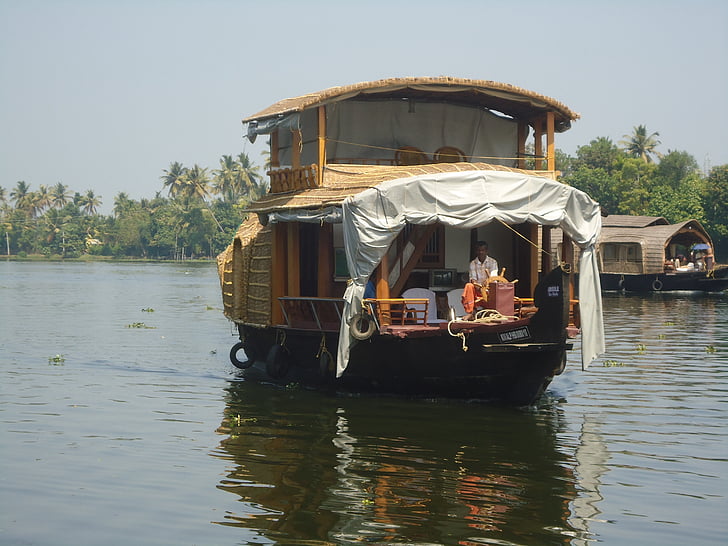 båtliv, backwatera, Indien, båtar