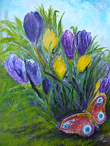 春の兆し, スノー ドロップ, 蝶, 複数の色, 自然, 花, ブルー
