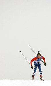narciarz, biegowe, śnieg, zimowe, mężczyzna, konkurencji, biathalon