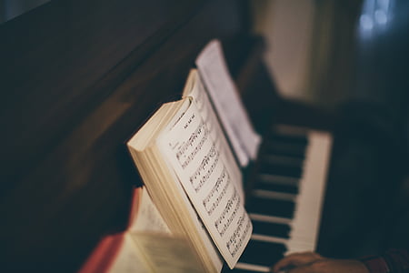 selective, focus, photography, black, spinet, piano, music