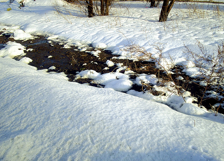 winter, snow, thawed patches, nature