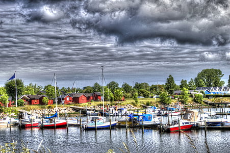 port, ships, boot, water, travel, idyll, hdr