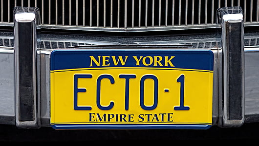 Ghostbusters, ecto-1, licens, plade, registrering, New york, værdier