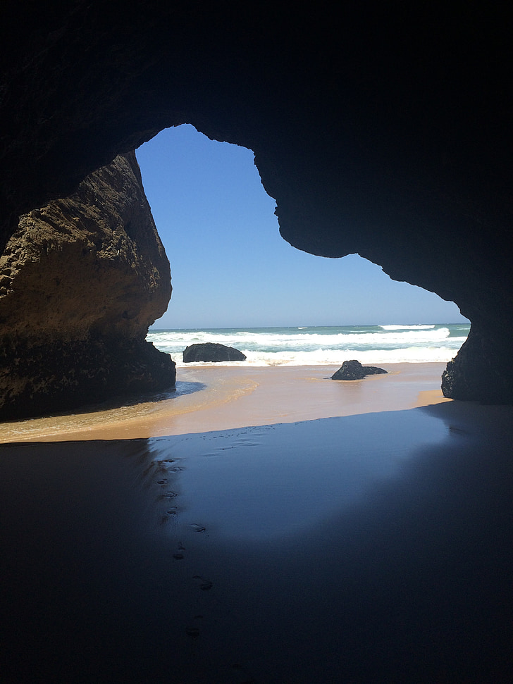 cave, portugal, seascape, landscape, beach, ocean, algarve