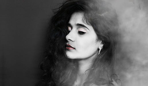 beautiful, dark, face, hair, model, portrait, smoke