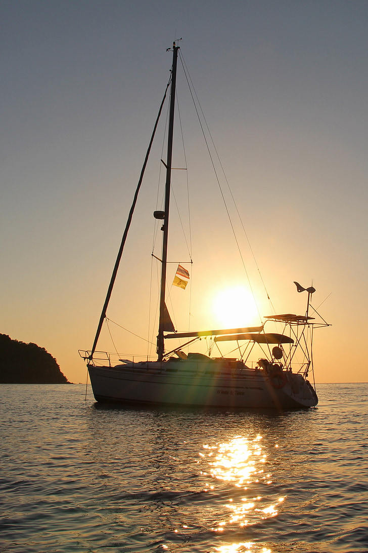 natura, mare, barca a vela, Yacht, sole, tramonto, acqua