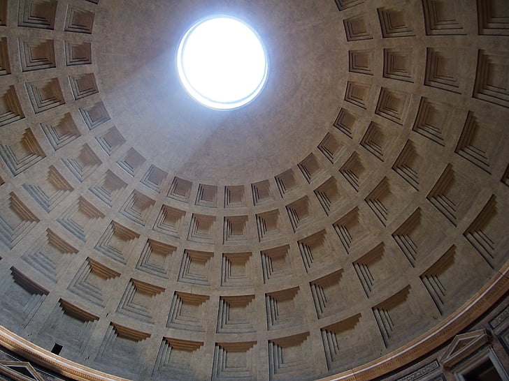 Pantheon, Rim, Rotonda, stolna cerkev, kupolaste strehe, pojavnost svetlobe, cerkev