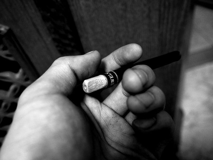 cigarette, black and white photograph, hand, human Hand, writing, pencil, people
