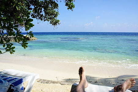 Maledivy, ostrov, modrá, voda, Resort, Já?, pláž
