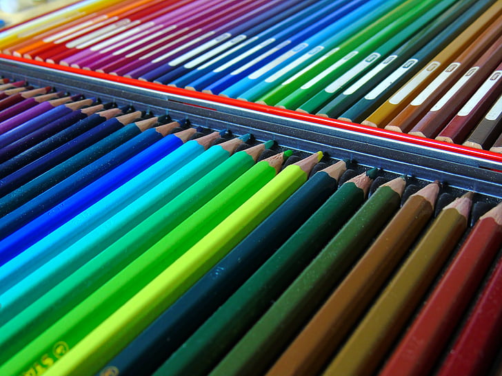 χρωματιστά μολύβια, στυλό, μολύβια ακουαρέλας, χρώμα, σχολείο, πολύχρωμο, κλήρωση