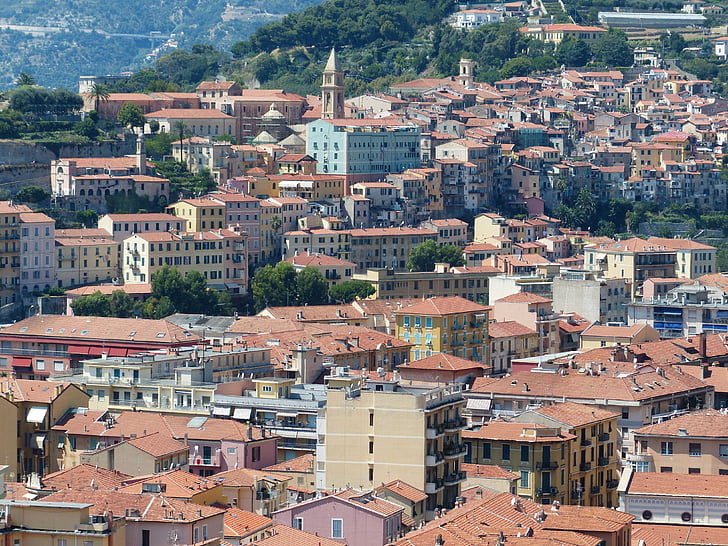 Ventimiglia, staré město, střechy, Domů, město, severní Itálie, provincie imperia
