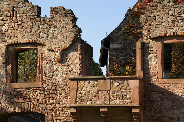 ruiny, Piaskowiec, fasada, starożytne, stary, dziedzictwo, mur z cegły