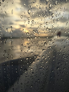 okno samolotu, rozmyte, skrzydło, deszcz, wody, krople
