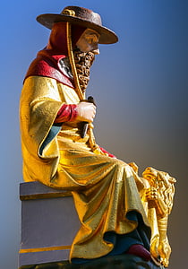 kunst, figur, statuen, gylden, vakre fontenen, Nürnberg, Rabbi