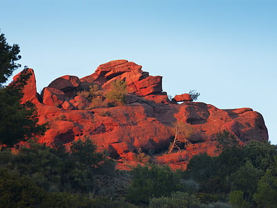 山, 红砂岩, 红色石器, 岩石, 日落, 美, 一起