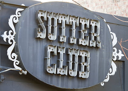 salón, signo de, club de Sutter, Folsom, California, 1885, antiguo