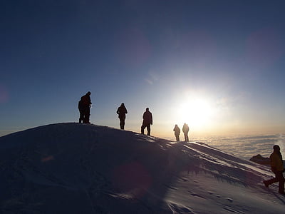trepadores de la montaña, siluetas, pico, aventura, desafío, Monte mckinley, Alaska