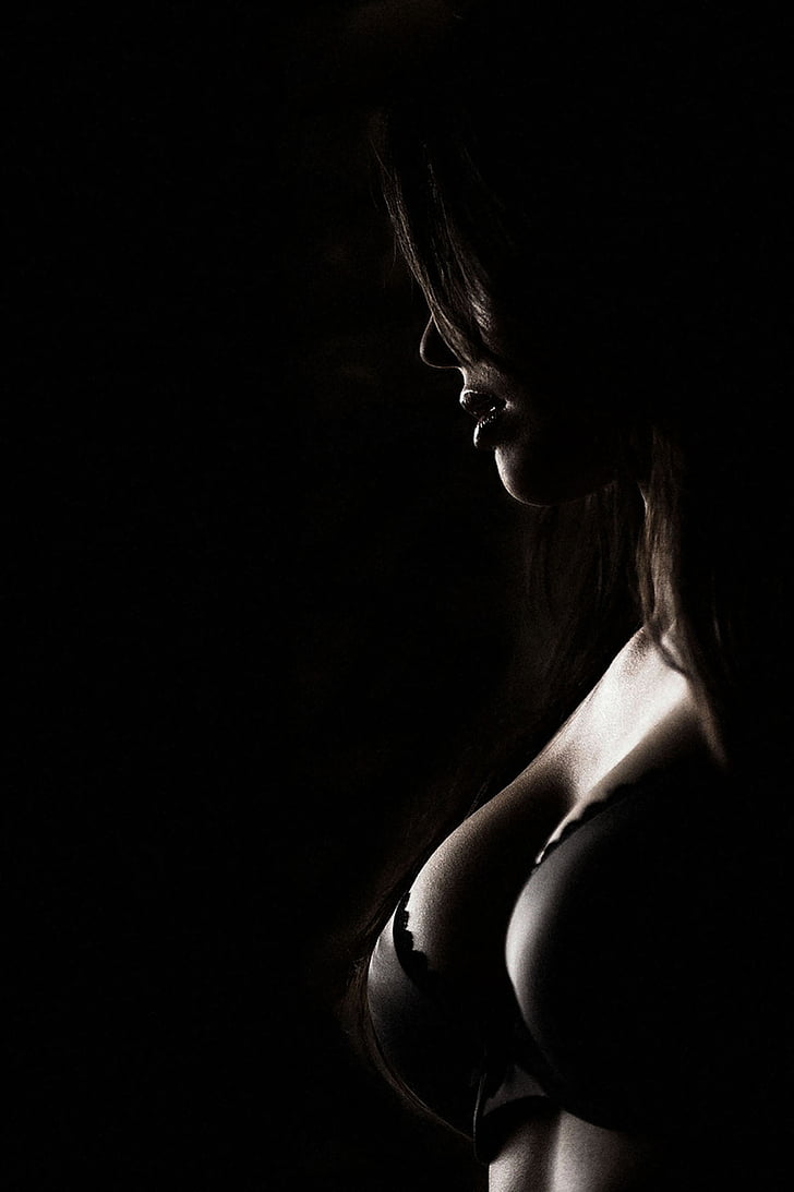 adult, art, beauty, black-and-white, brassiere, close-up, dark