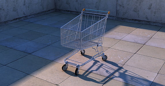 shopping cart, dolly cart, shopping, contour, metallic, sun reflections, shadow