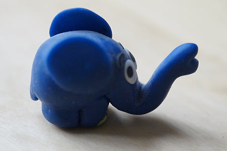 argila do polímero, Figura, elefante, transmissão com o mouse, narigudo, paquiderme, azul