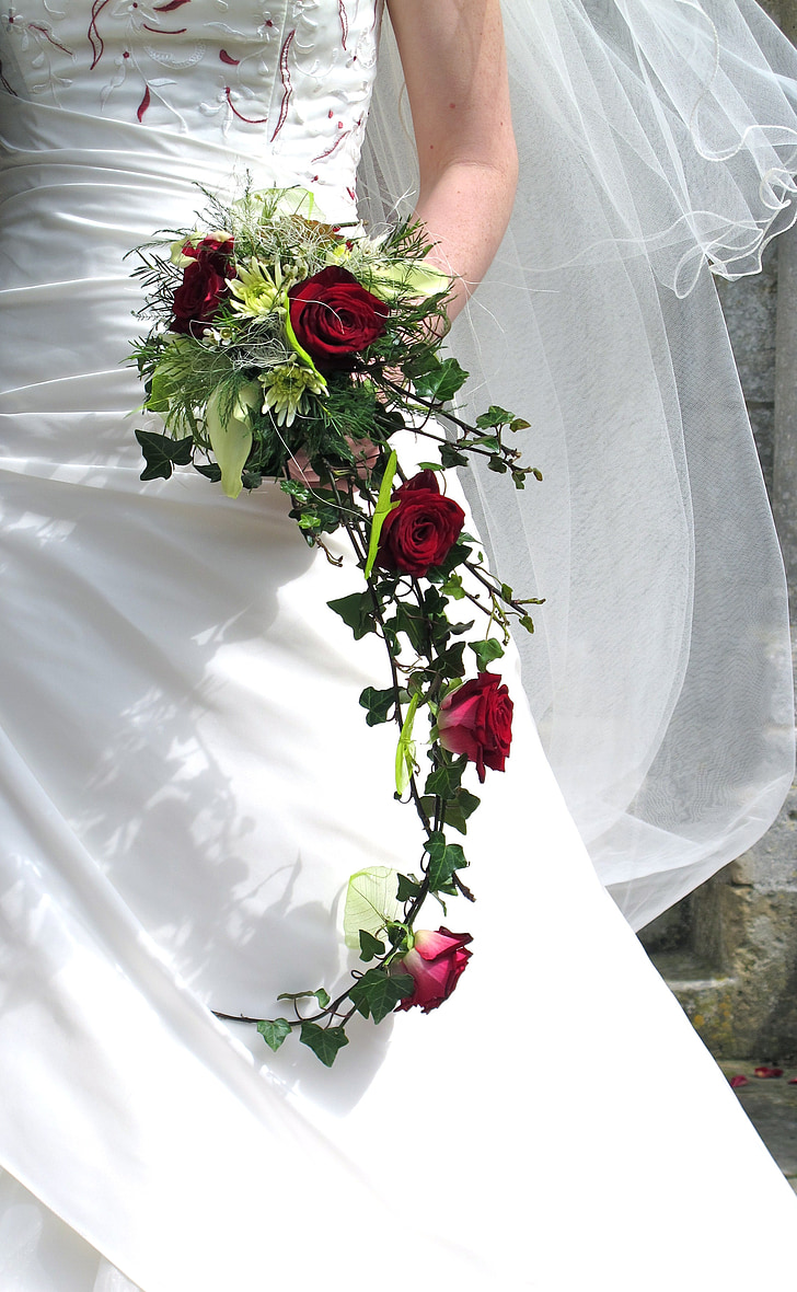 bouquet, flower, roses, wedding, bride, women, married