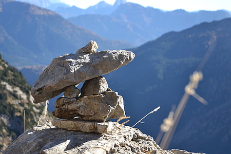 stones, cairn, hiking, nature, view, stacked, balance
