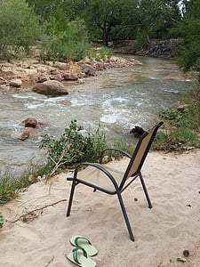 แม่น้ำ, ชายหาด, ทราย, เก้าอี้, รองเท้าแตะ, ฤดูร้อน, น้ำ