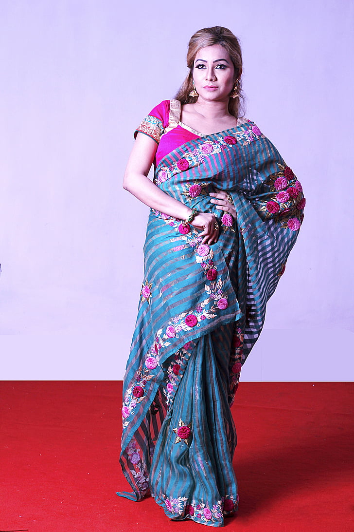 Sharee, sievietes, sievietes, tradicionālā, apģērbi, Bangladešas, modelis