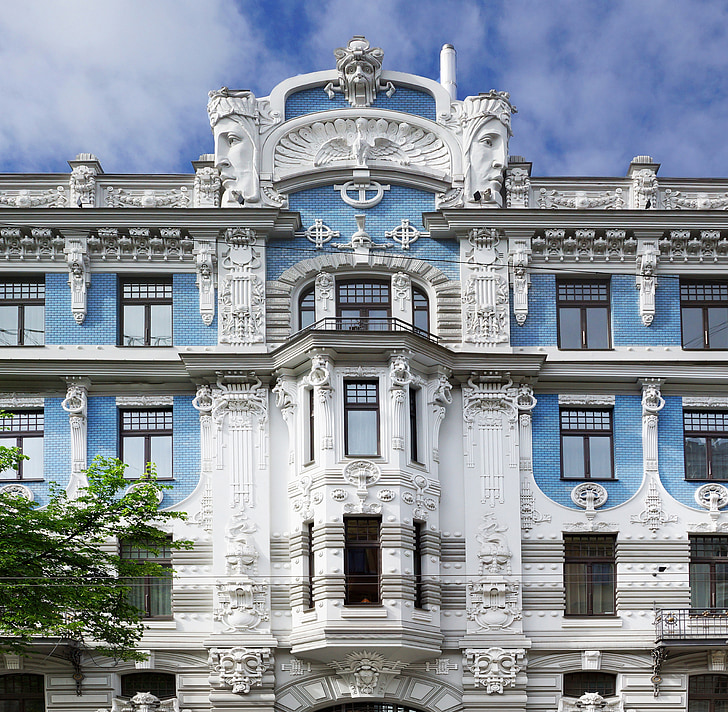 Esquadrão, Letônia, arquitetura, Art nouveau, fachada da casa
