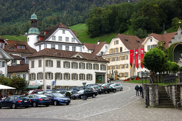 stans, Village square, parkering, Nidwalden, Schweiz