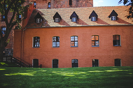 стена, Замок, здание, Архитектура, Windows, Кирпич, оранжевый