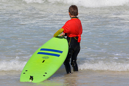 enfant, gens, garçon, Surf, planche de surf, défi, sport